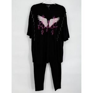 Fashion Nova Black Wing Lightning Graphic Matching Set Leggings Top‎ 1X